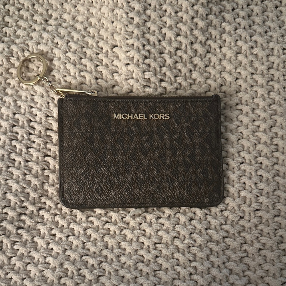 Michael Kors Dark Brown Card Pouch with Keyring